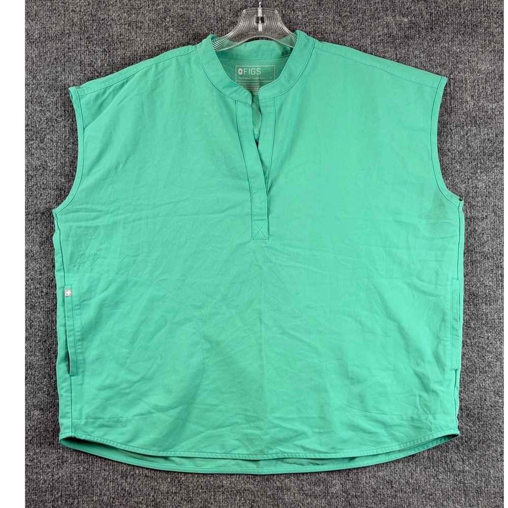 FIGS Technical Collection Sleeveless Scrub Top Green XL Mandarin Collar Pockets